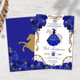 Blauw Roos Bloemen Western Charra Quinceañera Kaart