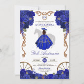 Blauw Roos Bloemen Western Charra Quinceañera Kaart (Voorkant)