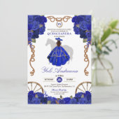 Blauw Roos Bloemen Western Charra Quinceañera Kaart (Staand voorkant)
