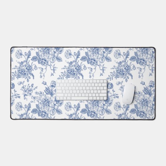  blauw Roos bloemmotief Bureaumat (Keyboard & Muis)