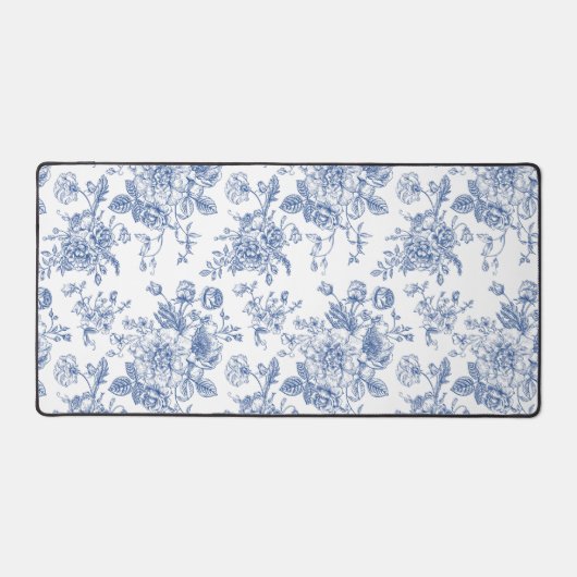  blauw Roos bloemmotief Bureaumat (Voorkant)