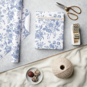 blauw Roos bloemmotief Cadeaupapier