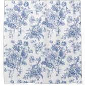 blauw Roos bloemmotief Douchegordijn (Voorkant)