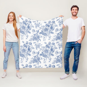 blauw Roos bloemmotief Fleece Deken