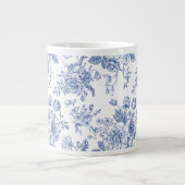  blauw Roos bloemmotief Grote Koffiekop (Voorkant)