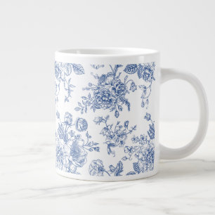 blauw Roos bloemmotief Grote Koffiekop