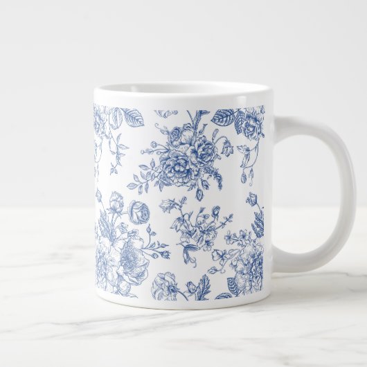  blauw Roos bloemmotief Grote Koffiekop (Rechts)
