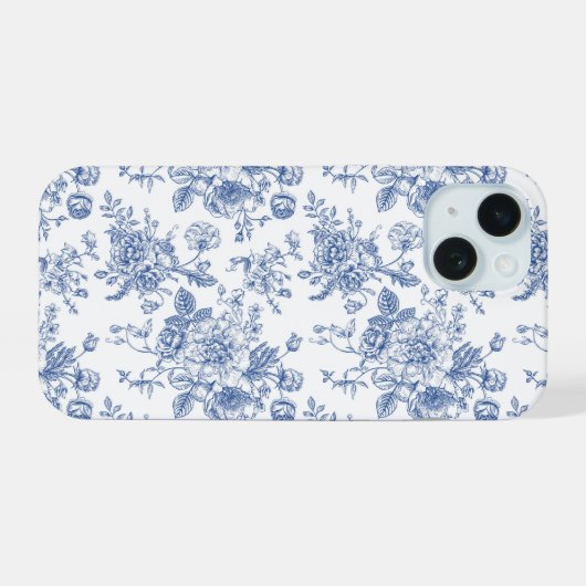  blauw Roos bloemmotief iPhone 15 Case (Achterkant horizontaal)