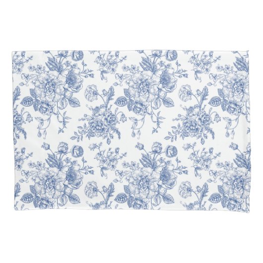 blauw Roos bloemmotief Kussensloop (Voorkant-Links)