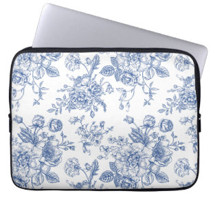  blauw Roos bloemmotief Laptop Sleeve