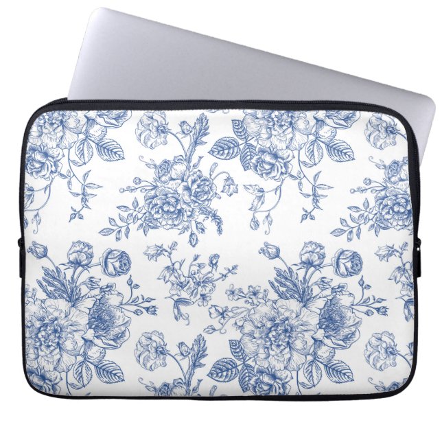  blauw Roos bloemmotief Laptop Sleeve (Voorkant)