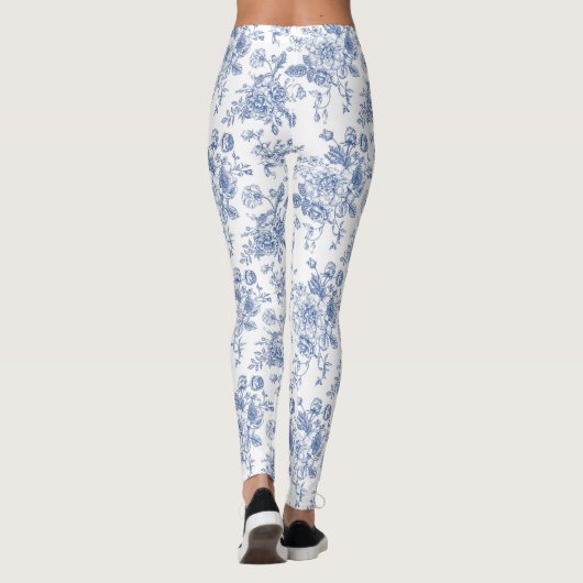 blauw Roos bloemmotief Leggings (Achterkant)