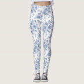 blauw Roos bloemmotief Leggings (Voorkant)