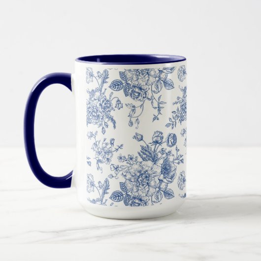 blauw Roos bloemmotief Mok (Links)