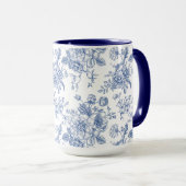 blauw Roos bloemmotief Mok (Voorkant rechts)