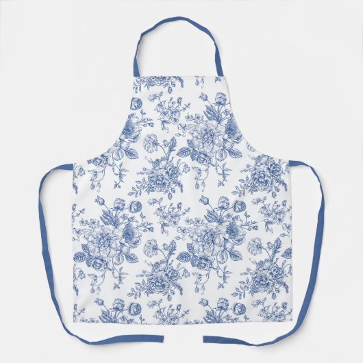  blauw Roos bloemmotief Schort (Voorkant)