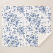  blauw Roos bloemmotief Sherpa Deken (Voorkant (horizontaal))