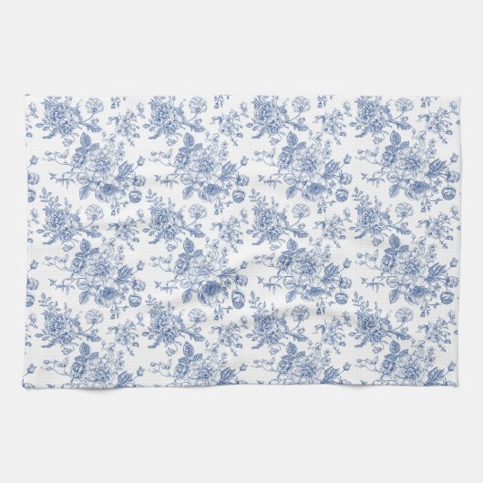  blauw Roos bloemmotief Theedoek (Horizontaal)