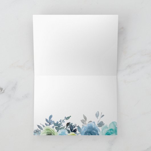 Blauw Roos Boeket Aquarel Bloemen Bruiloft Dank Bedankkaart (Binnen)