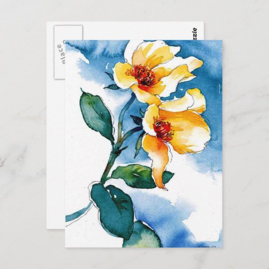 blauw roos briefkaart (Voorkant / Achterkant)