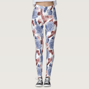 Blauw Roos/Bronzen Waterverf Vrouwen Leggings