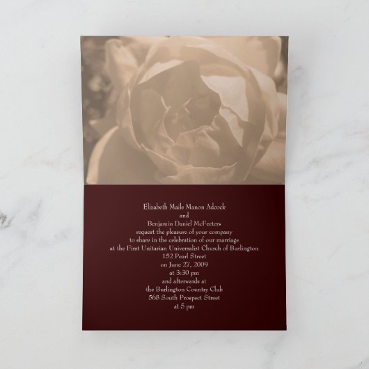 Blauw Roos bruiloft uitnodiging (Binnen)