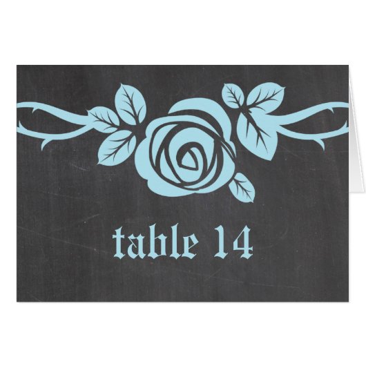 Blauw Roos Chalkboard Table Number Kaart (Voorkant Horizontaal)