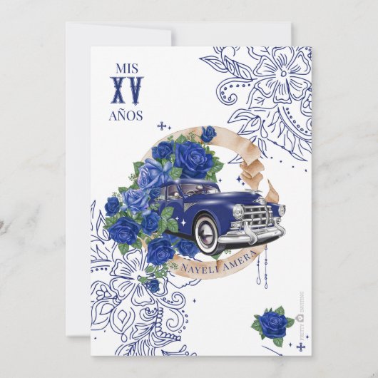 Blauw Roos Chola Oldie Lowrider Chicana Quinceaner Kaart (Achterkant)