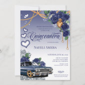 Blauw Roos Classic Blauw Lowrider Chola Quinceaner Kaart (Voorkant)