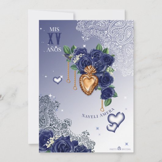 Blauw Roos Classic Blauw Lowrider Chola Quinceaner Kaart (Achterkant)