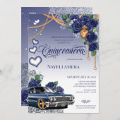 Blauw Roos Classic Blauw Lowrider Chola Quinceaner Kaart (Voorkant / Achterkant)