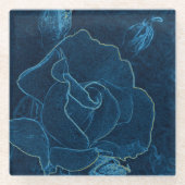 blauw roos contour glazen onderzetter (Voorkant)
