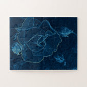 blauw roos contour legpuzzel (Horizontaal)