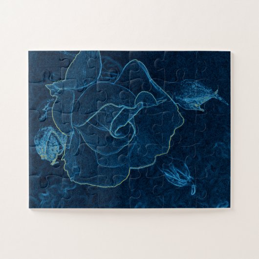 blauw roos contour legpuzzel (Horizontaal)