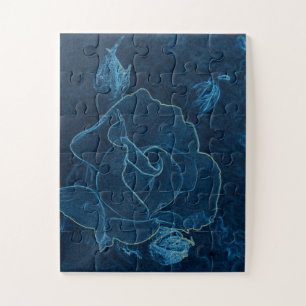 blauw roos contour legpuzzel