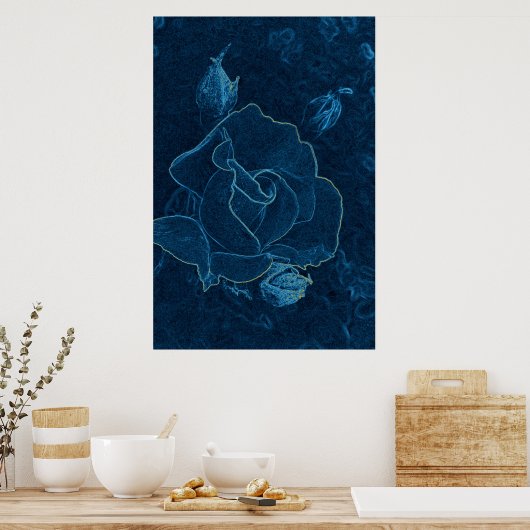 blauw roos contour poster (Keuken)