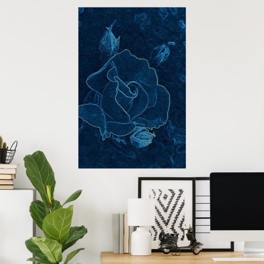 blauw roos contour poster (Thuiskantoor)