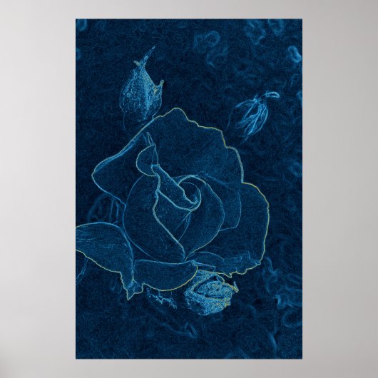blauw roos contour poster (Voorkant)