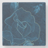 blauw roos contour stenen onderzetter (Voorkant)