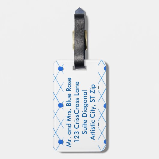 Blauw Roos CrissCross Pattern-Bagagelabels Bagagelabel (Achterkant verticaal)