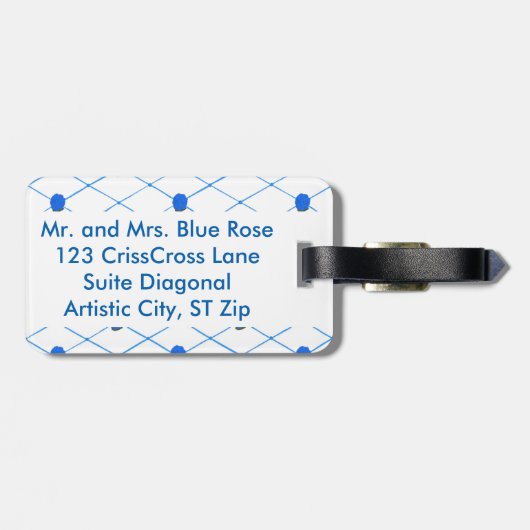 Blauw Roos CrissCross Pattern-Bagagelabels Bagagelabel (Achterkant horizontaal)
