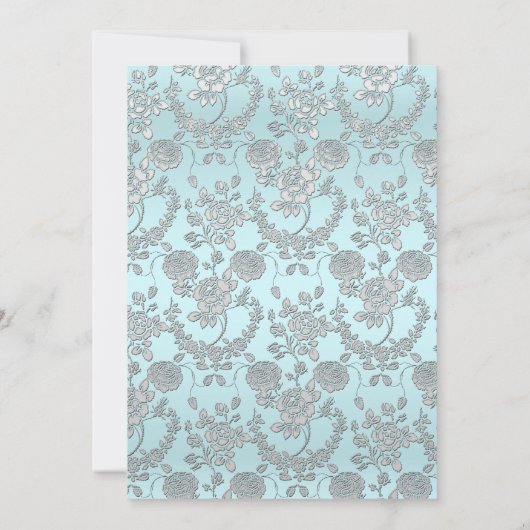 Blauw Roos & Cross Baptism/Christening Uitnodiging (Achterkant)