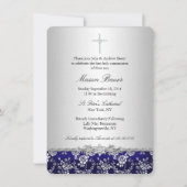 Blauw Roos & Cross Baptism/Christening Uitnodiging (Voorkant)