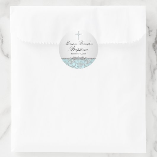 Blauw Roos & Cross Baptism Sticker (Tas)
