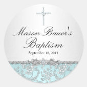 Blauw Roos & Cross Baptism Sticker (Voorkant)
