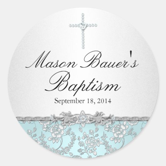 Blauw Roos & Cross Baptism Sticker (Voorkant)
