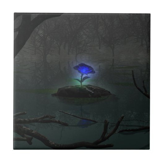 Blauw Roos Decoratief Tile Tegeltje (Voorkant)