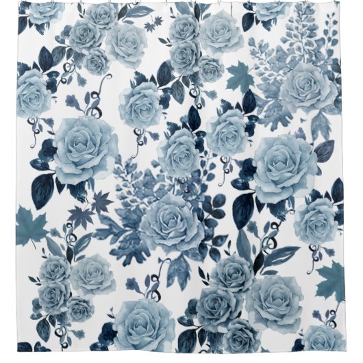 Blauw roos douchegordijn (Voorkant)