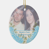 blauw roos Eerste kerstfoto van het paar Keramisch Ornament (Rechts)