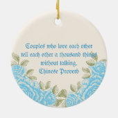 blauw roos Eerste kerstfoto van het paar Keramisch Ornament (Achterkant)